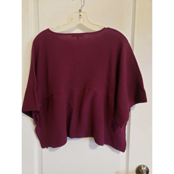 Esche purple, short sleeve,  ribbed, peplum hem, cropped sweater, size 42 / L - Picture 4 of 7